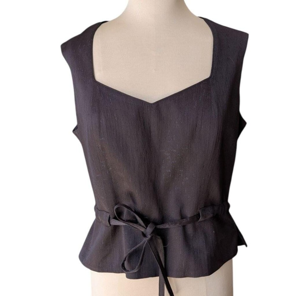 Brown Chocolate Structured Fitted Top With Tie Waist Accent Size 10 Medium
